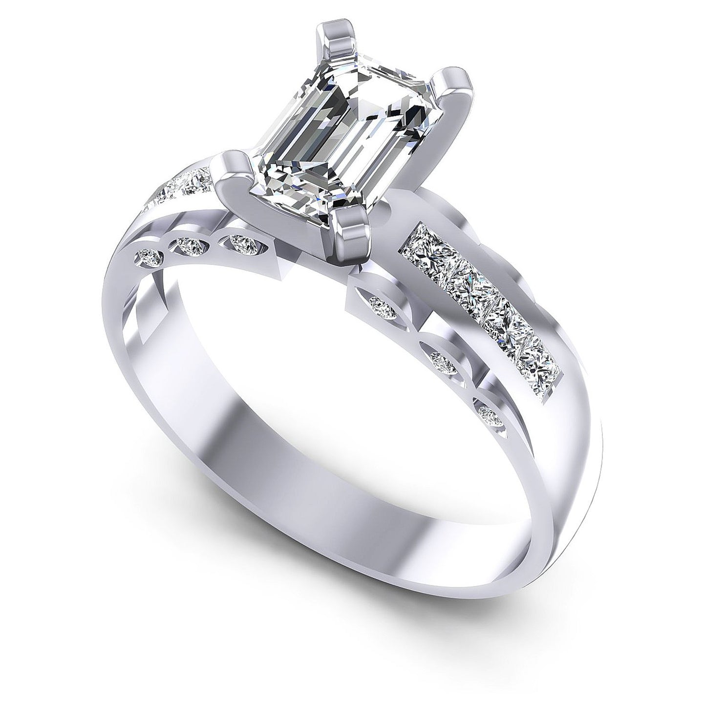 0.70CT Emerald And Round And Princess  Cut Diamonds Engagement Rings