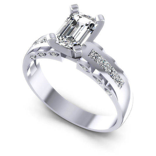 0.70CT Emerald And Round And Princess  Cut Diamonds Engagement Rings