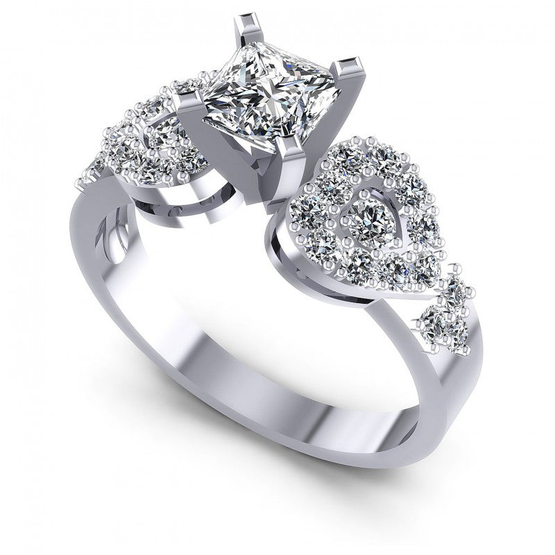 Princess and Round Diamonds 0.95CT Engagement Ring in 14KT White Gold