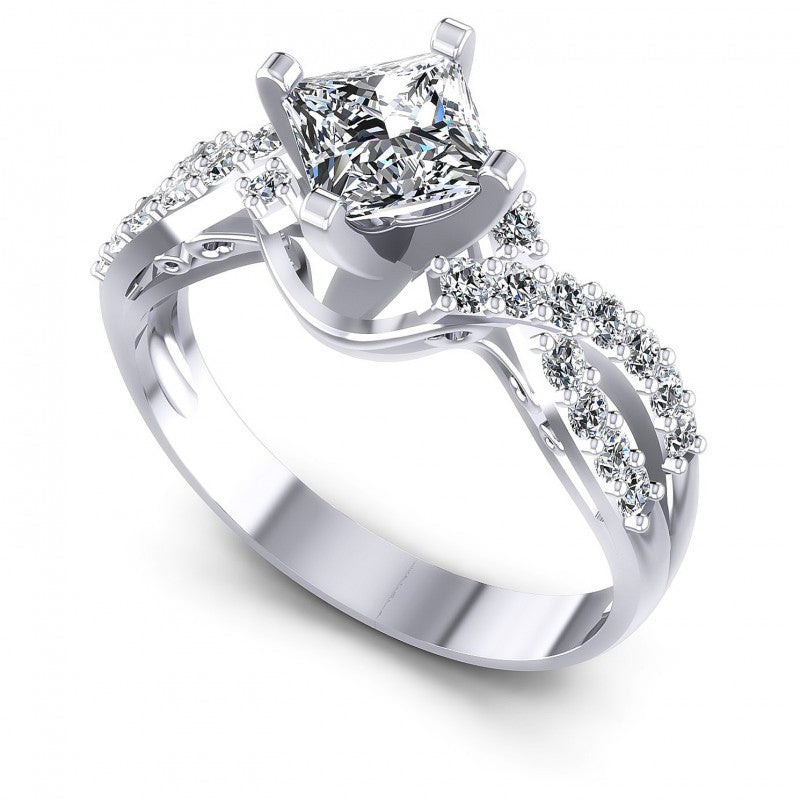 Princess and Round Diamonds 0.80CT Engagement Ring in 14KT White Gold