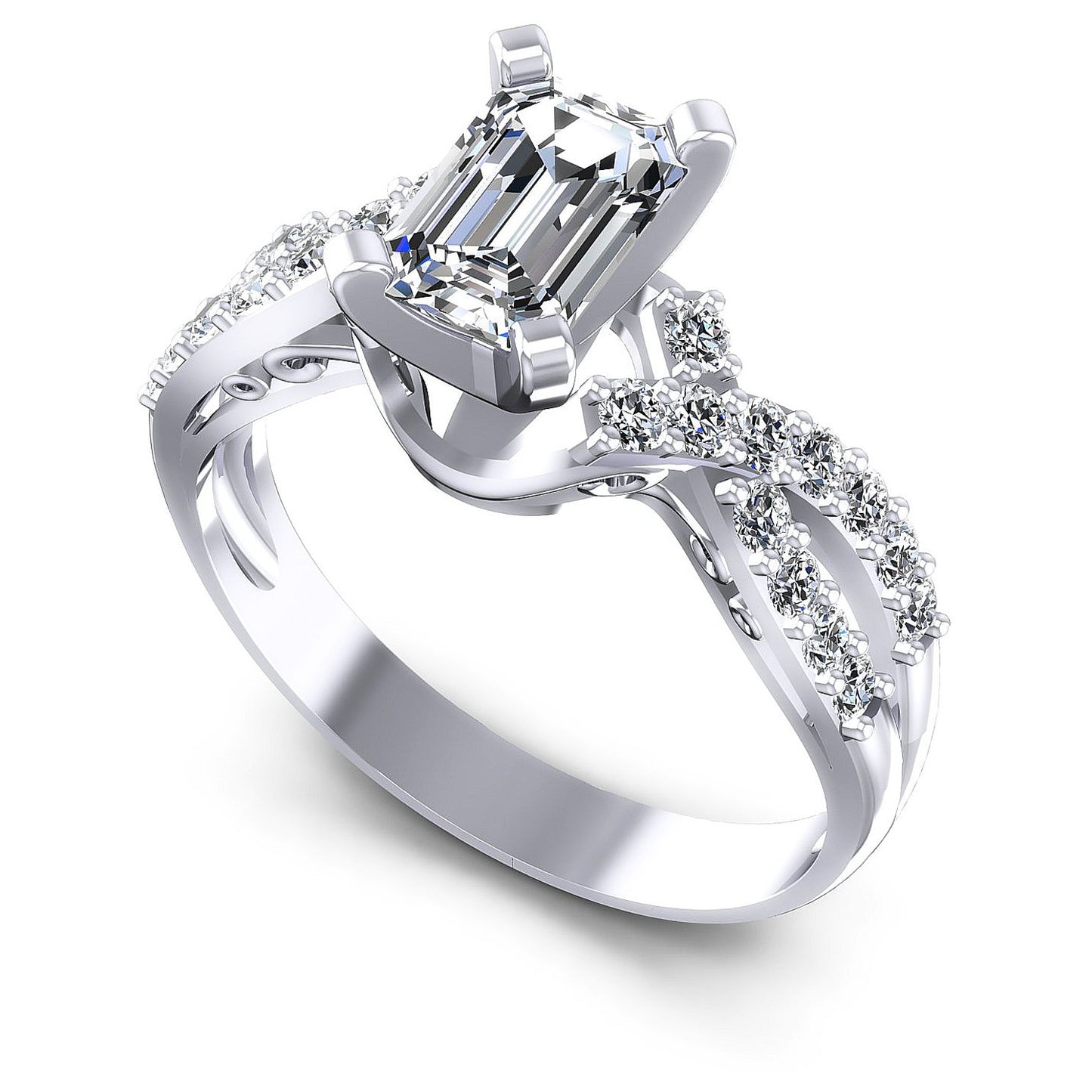 0.80CT Emerald And Round  Cut Diamonds Engagement Rings