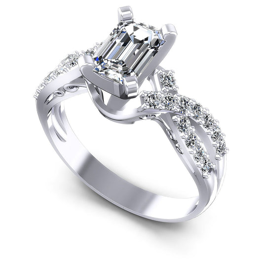 0.80CT Emerald And Round  Cut Diamonds Engagement Rings