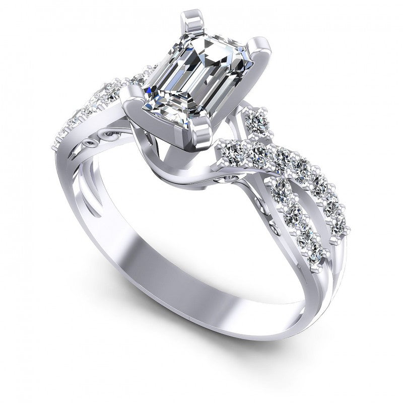 Round and Emerald Diamonds 0.80CT Engagement Ring in 14KT White Gold