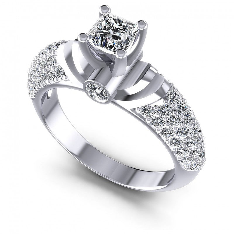 Princess and Round Diamonds 1.25CT Engagement Ring in 14KT White Gold