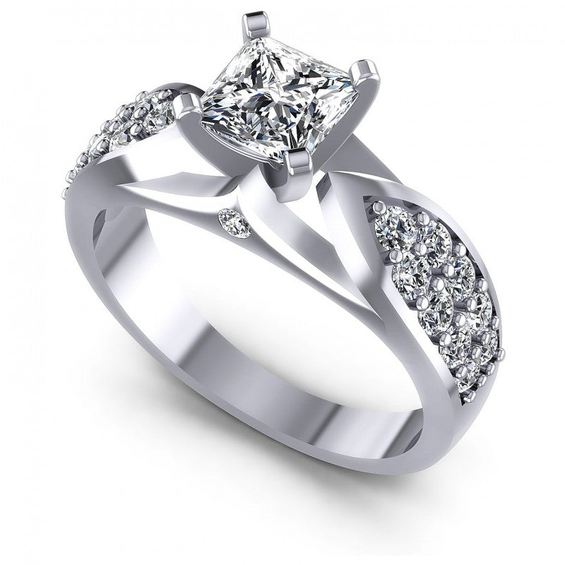 Princess and Round Diamonds 0.95CT Engagement Ring in 14KT White Gold