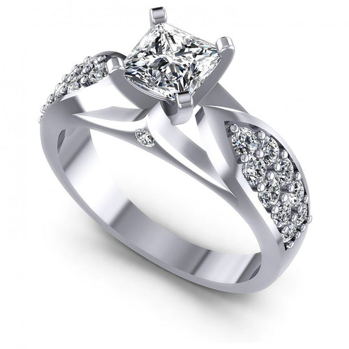 Princess and Round Diamonds 0.95CT Engagement Ring in 14KT White Gold