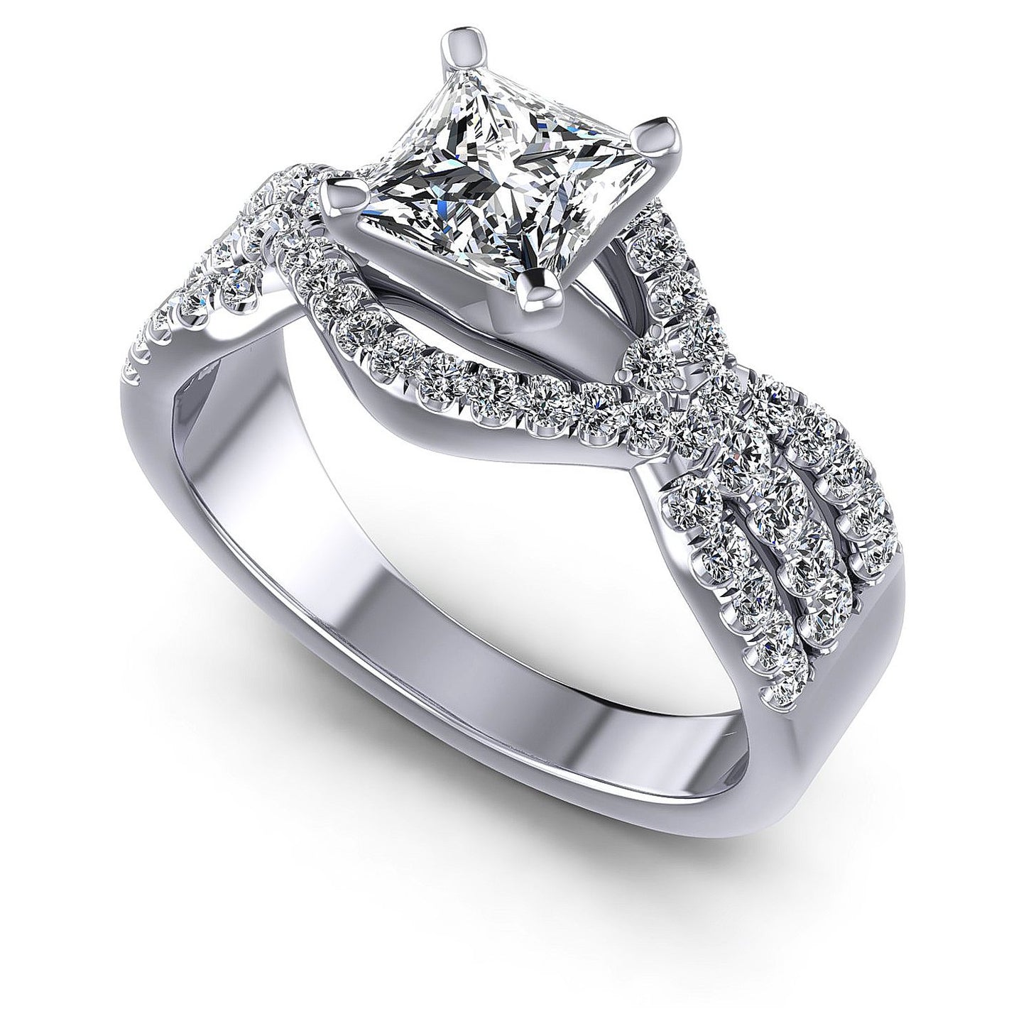 1.00CT Princess And Round  Cut Diamonds Engagement Rings