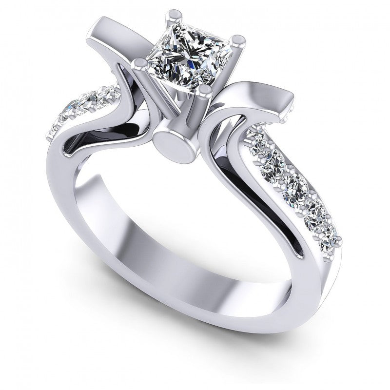 Princess and Round Diamonds 0.80CT Engagement Ring in 14KT White Gold
