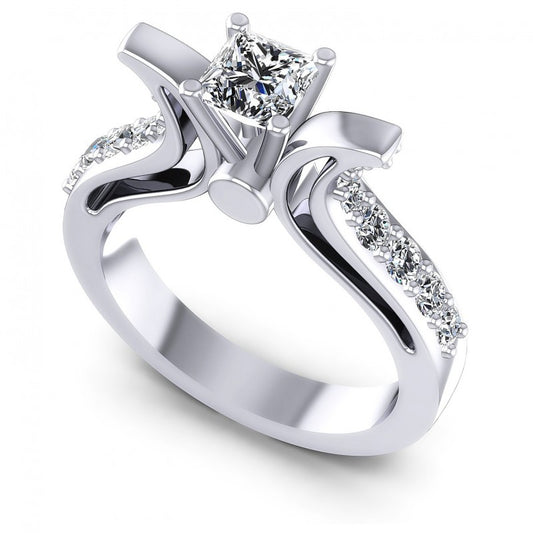 Princess and Round Diamonds 0.80CT Engagement Ring in 14KT White Gold