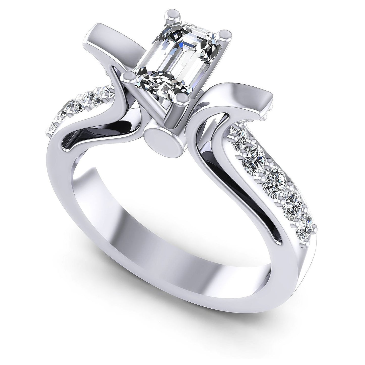 0.80CT Emerald And Round  Cut Diamonds Engagement Rings