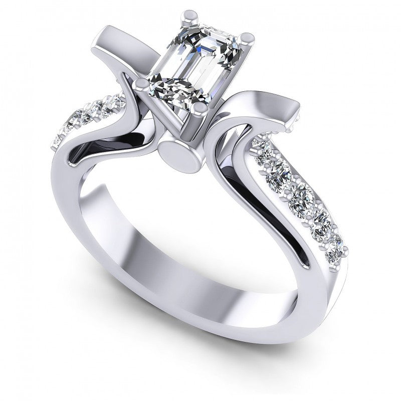Round and Emerald Diamonds 0.80CT Engagement Ring in 14KT White Gold