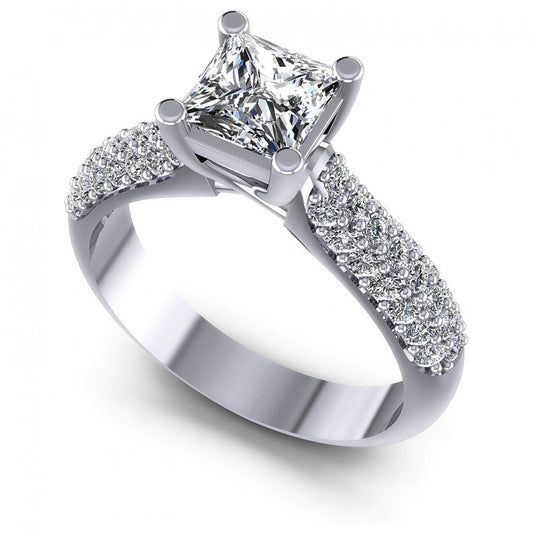 Princess and Round Diamonds 0.80CT Engagement Ring in 14KT White Gold