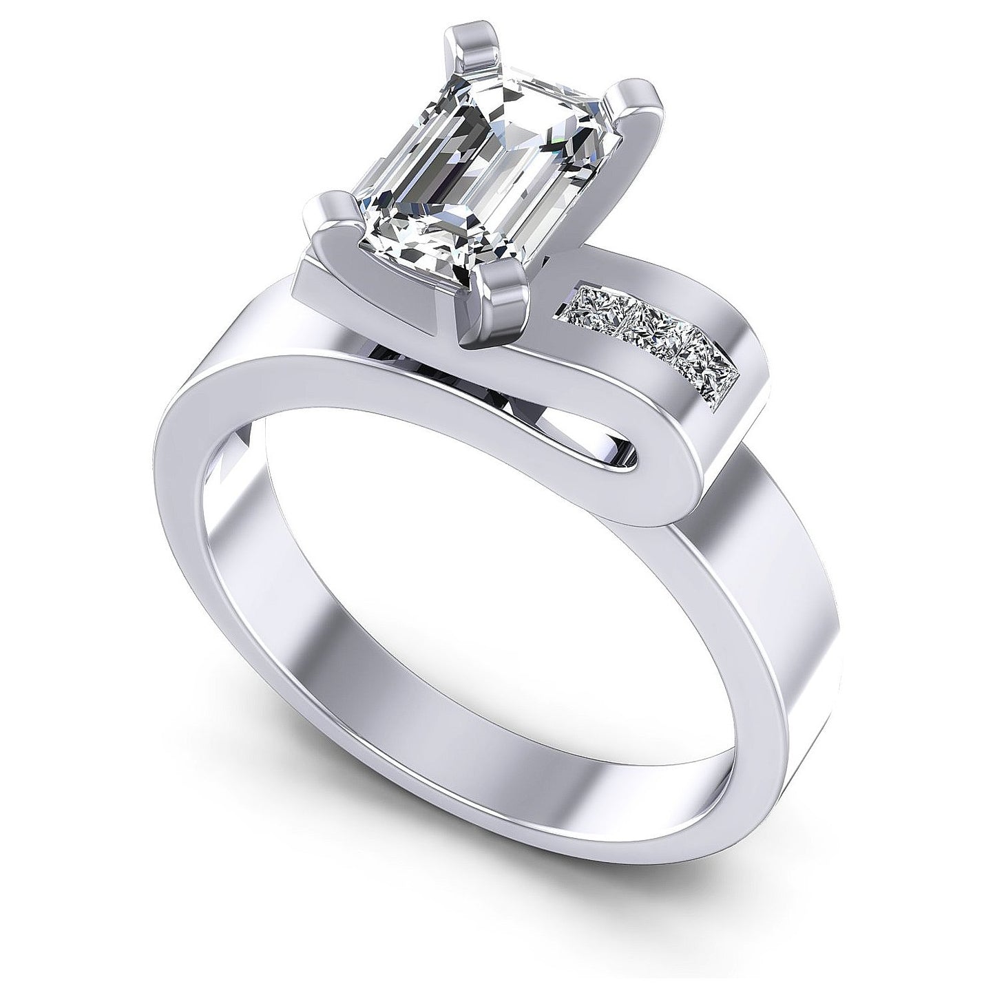 0.45CT Emerald And Princess  Cut Diamonds Engagement Rings