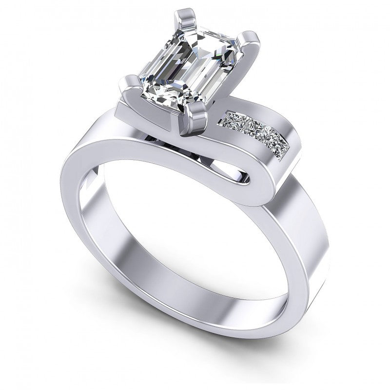 Princess and Emerald Diamonds 0.45CT Engagement Ring in 14KT White Gold