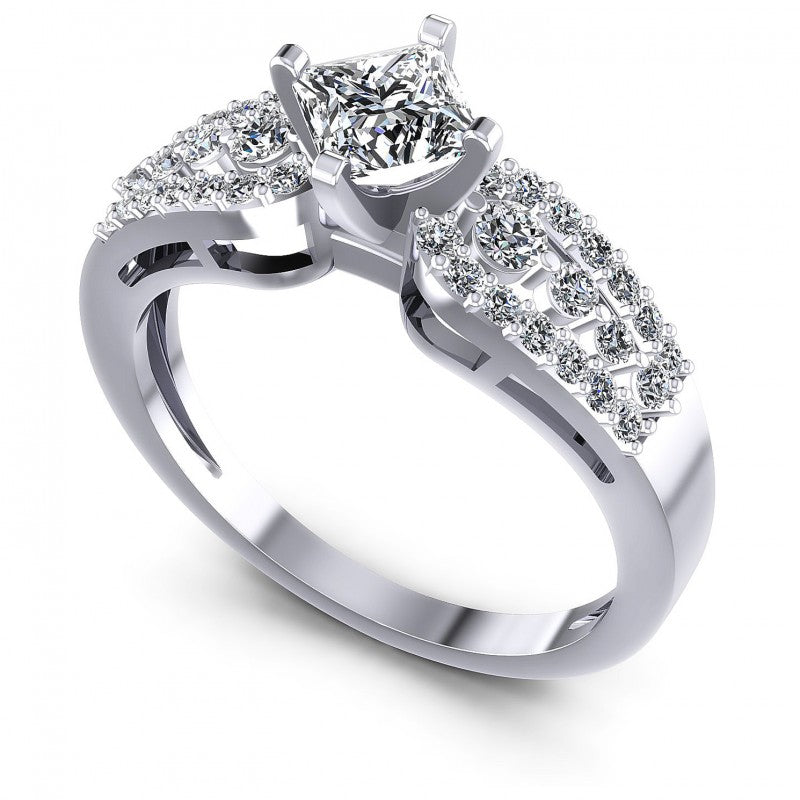 Princess and Round Diamonds 0.80CT Engagement Ring in 14KT White Gold