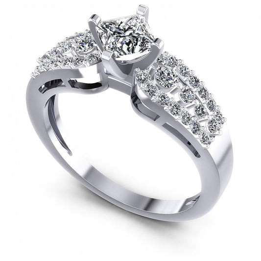 Princess and Round Diamonds 0.80CT Engagement Ring in 14KT White Gold