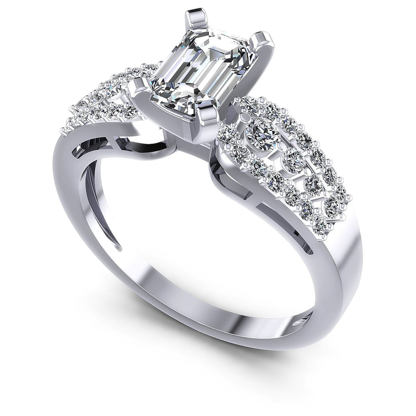 0.80CT Emerald And Round  Cut Diamonds Engagement Rings