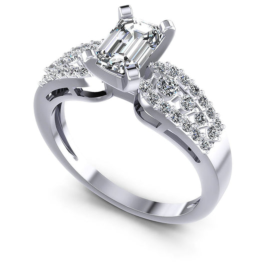 0.80CT Emerald And Round  Cut Diamonds Engagement Rings