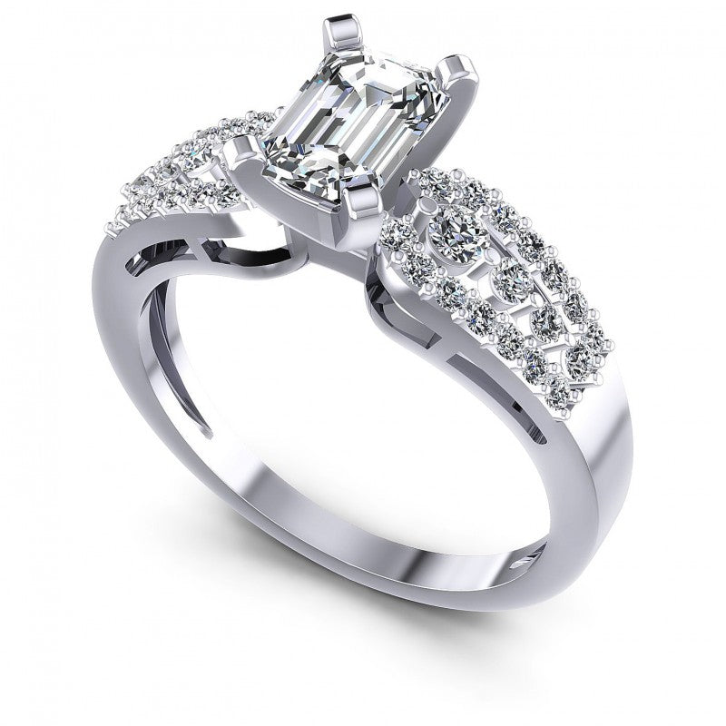 Round and Emerald Diamonds 0.80CT Engagement Ring in 14KT White Gold