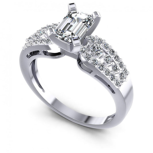 Round and Emerald Diamonds 0.80CT Engagement Ring in 14KT White Gold