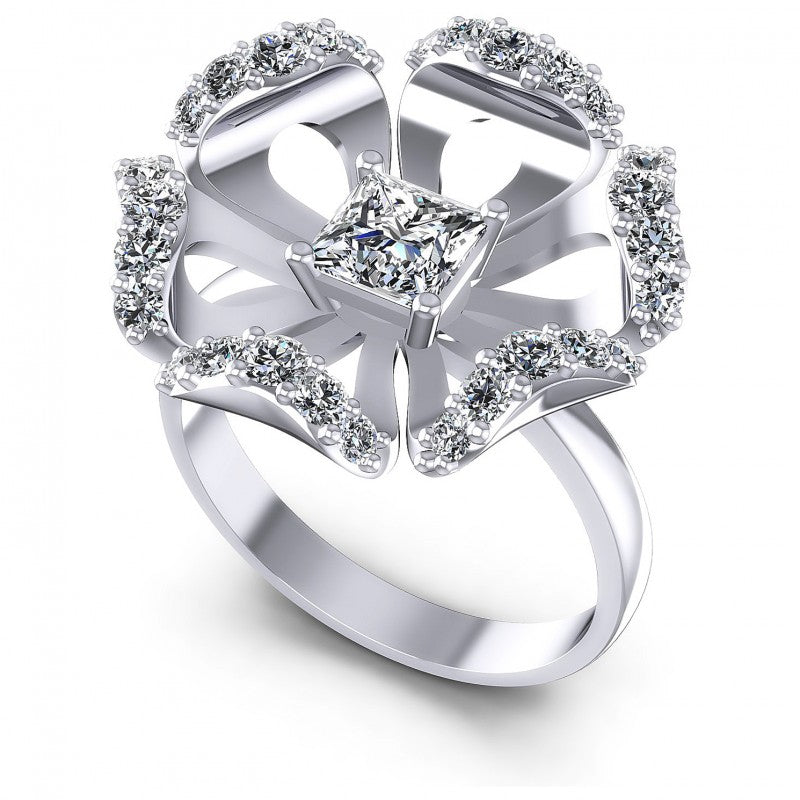 Princess and Round Diamonds 1.15CT Engagement Ring in 14KT White Gold