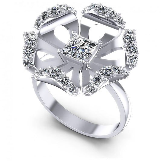 Princess and Round Diamonds 1.15CT Engagement Ring in 14KT White Gold