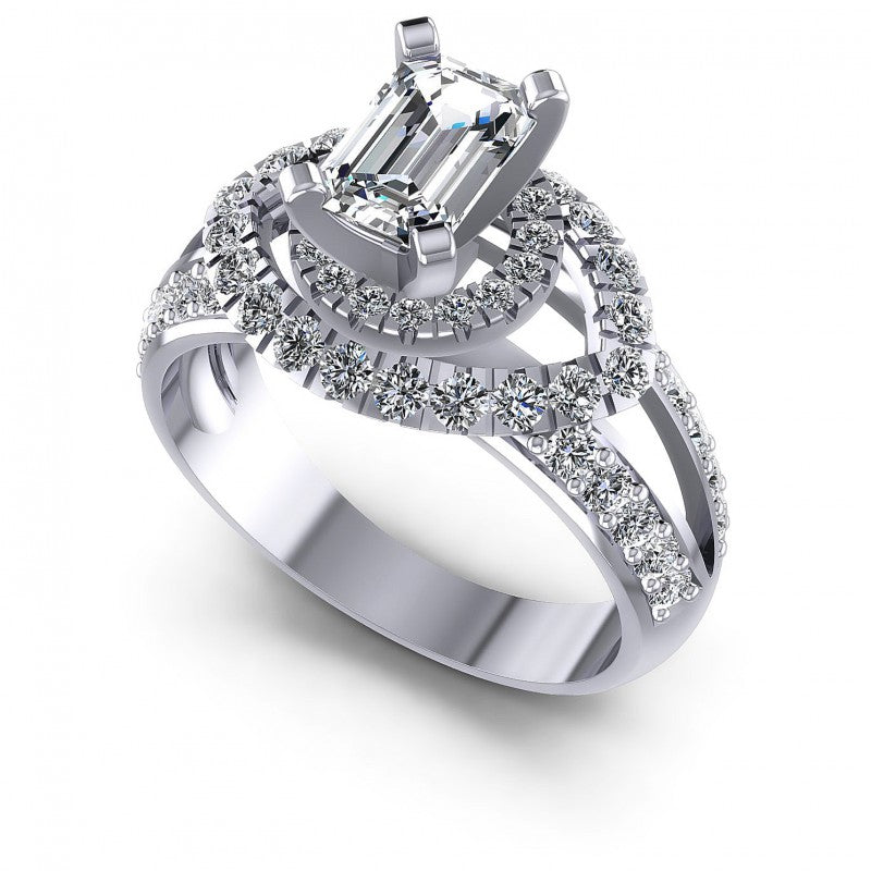Round and Emerald Diamonds 1.25CT Engagement Ring in 14KT White Gold