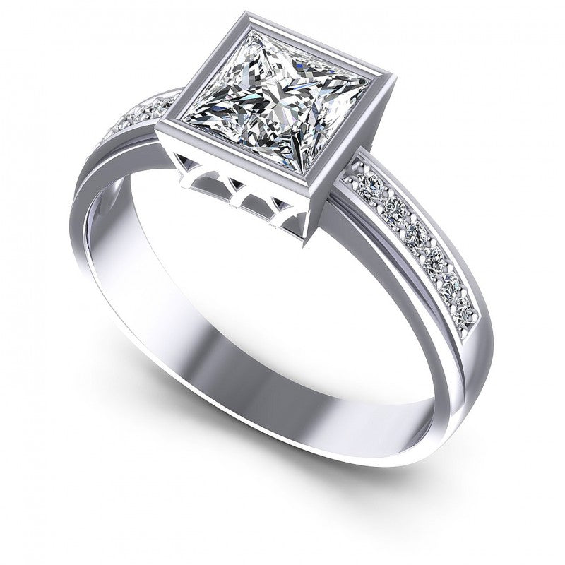 Princess and Round Diamonds 0.50CT Engagement Ring in 14KT White Gold
