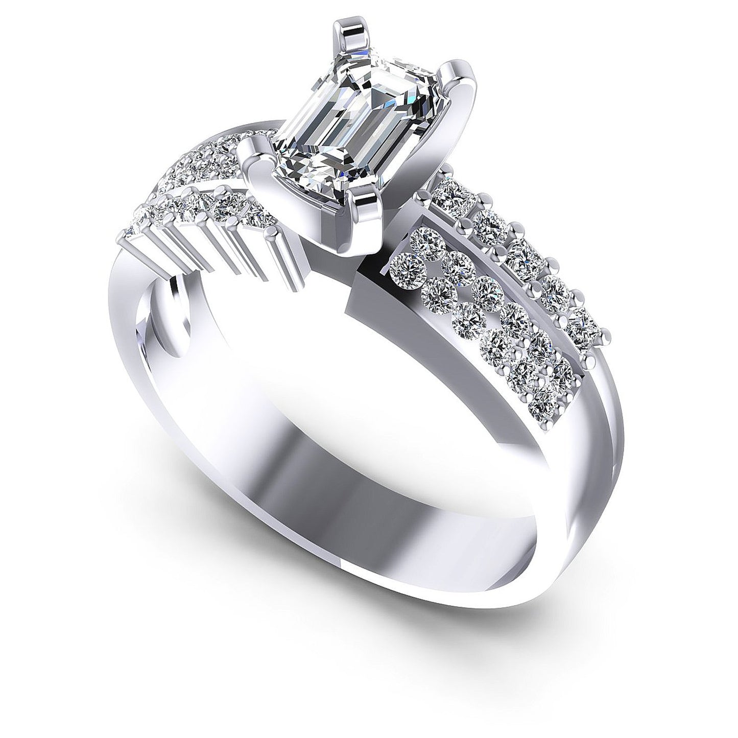 0.80CT Emerald And Round And Princess  Cut Diamonds Engagement Rings