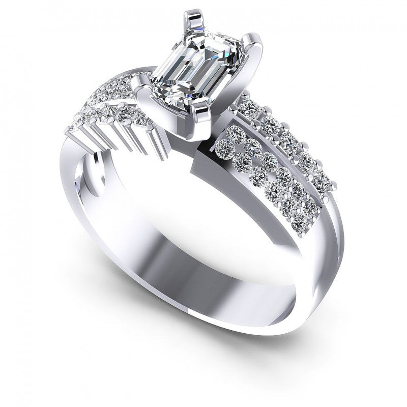 Princess and Round and Emerald Diamonds 0.80CT Engagement Ring in 14KT White Gold