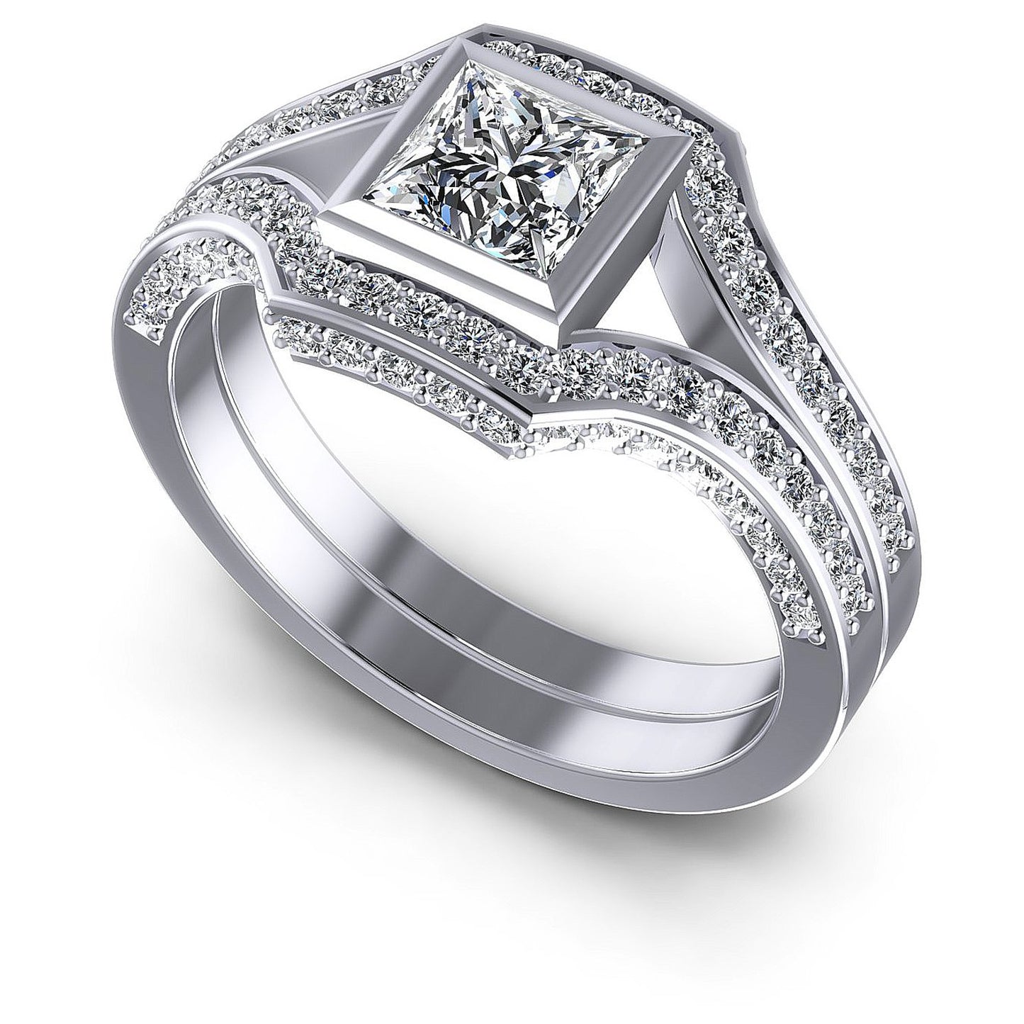 1.15CT Princess And Round And Triangle  Cut Diamonds Engagement Rings