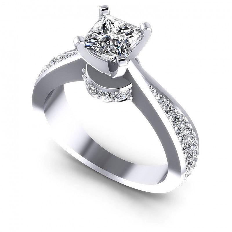 Princess and Round Diamonds 0.95CT Engagement Ring in 14KT White Gold