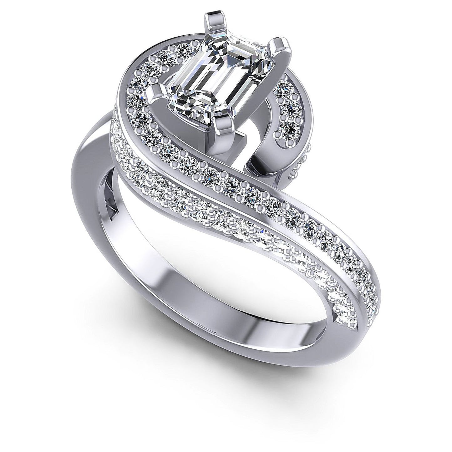 0.95CT Emerald And Round  Cut Diamonds Engagement Rings