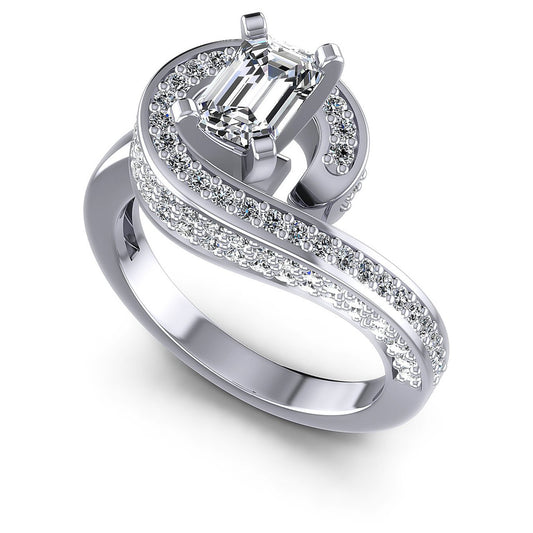 0.95CT Emerald And Round  Cut Diamonds Engagement Rings