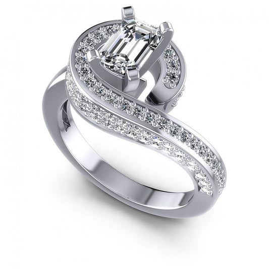 Round and Emerald Diamonds 0.95CT Engagement Ring in 14KT White Gold