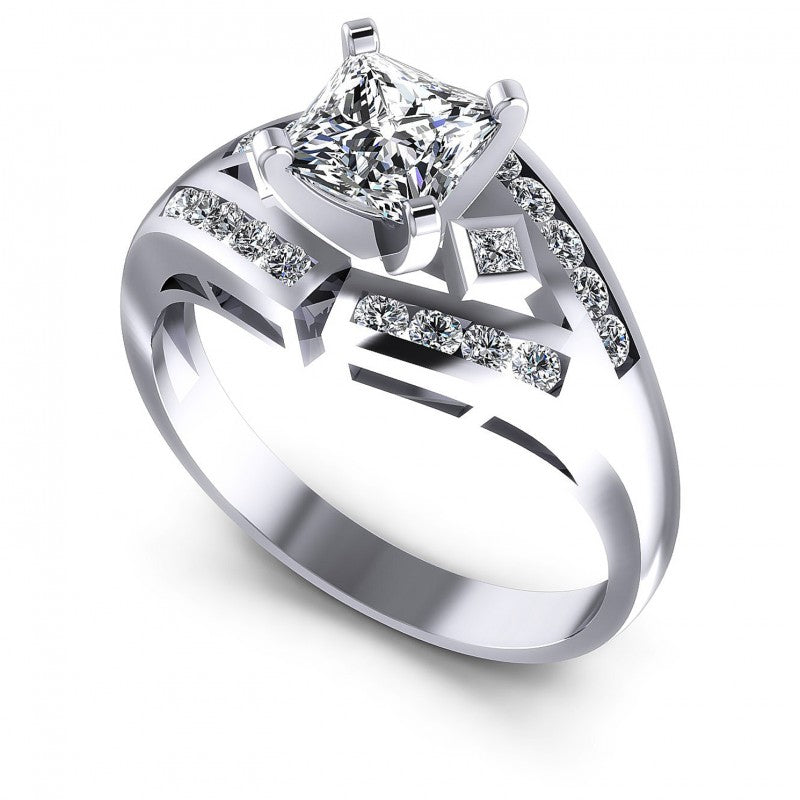 Princess and Round Diamonds 0.70CT Engagement Ring in 14KT White Gold