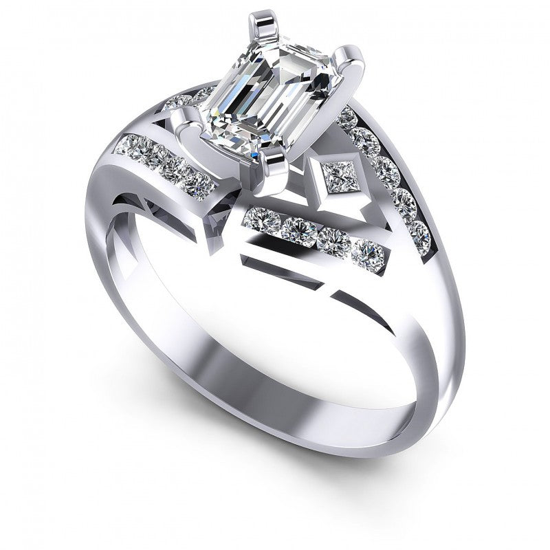 Round and Emerald Diamonds 0.70CT Engagement Ring in 14KT White Gold