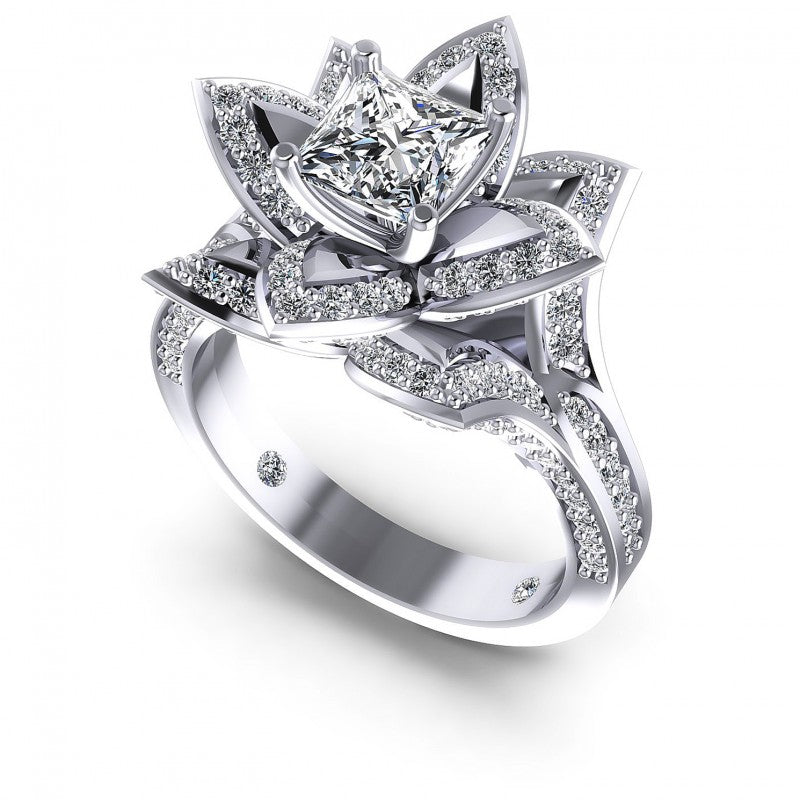 Princess and Round Diamonds 0.65CT Engagement Ring in 14KT White Gold