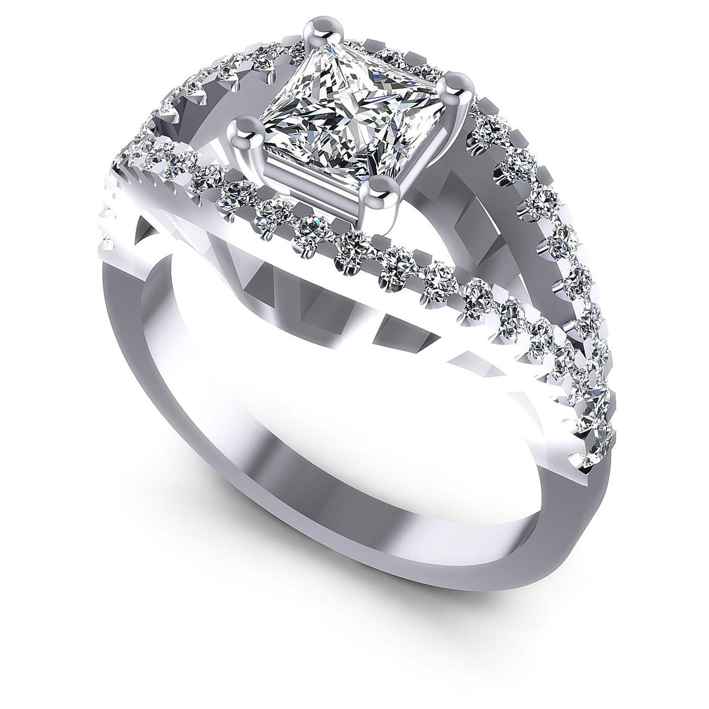 1.05CT Princess And Round  Cut Diamonds Engagement Rings