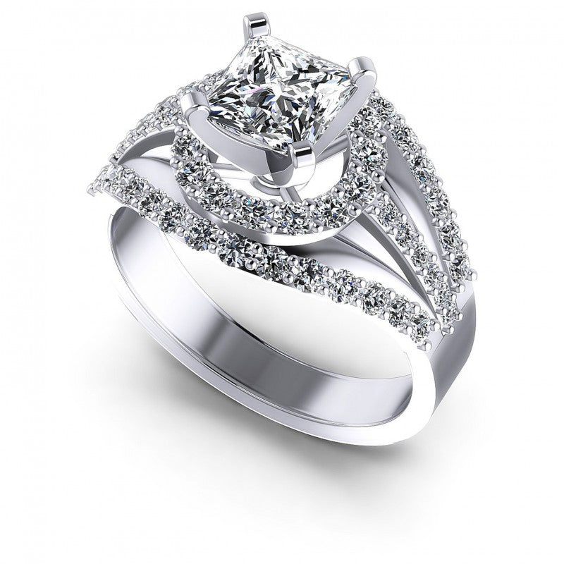 Princess and Round Diamonds 1.15CT Engagement Ring in 14KT White Gold
