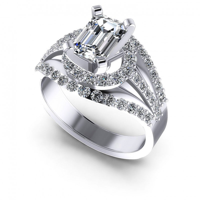 Round and Emerald Diamonds 1.15CT Engagement Ring in 14KT White Gold