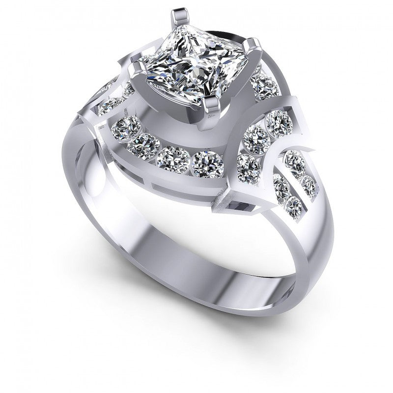 Princess and Round Diamonds 0.95CT Engagement Ring in 14KT White Gold