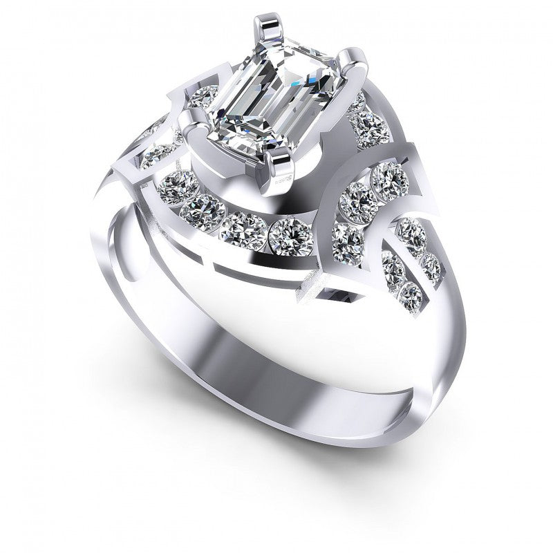 Round and Emerald Diamonds 0.95CT Engagement Ring in 14KT White Gold