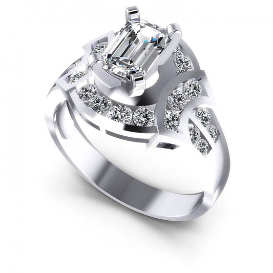 Round and Emerald Diamonds 0.95CT Engagement Ring in 14KT White Gold