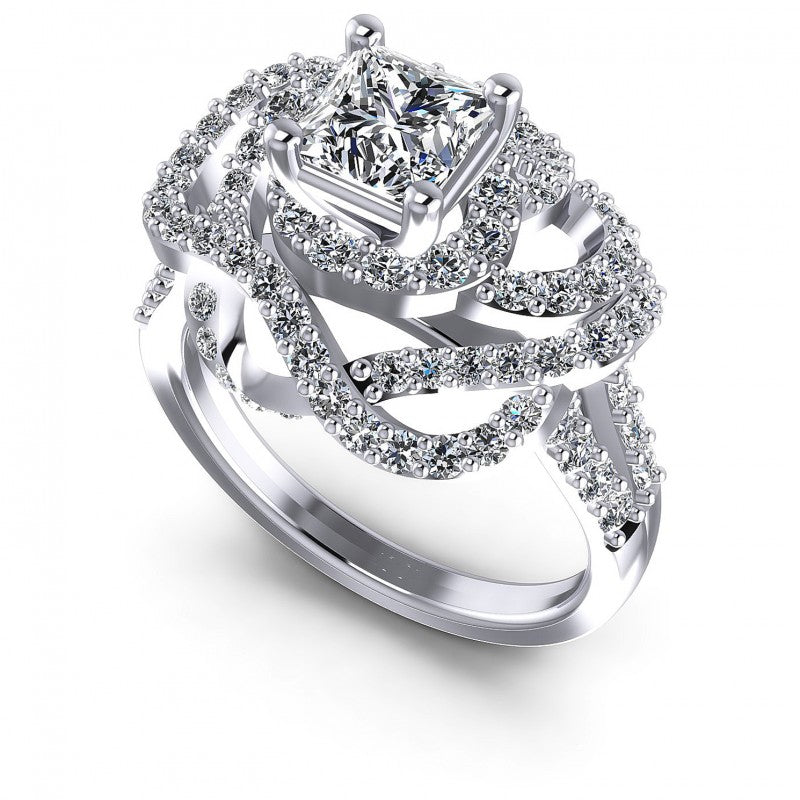 Princess and Round Diamonds 1.30CT Engagement Ring in 14KT White Gold