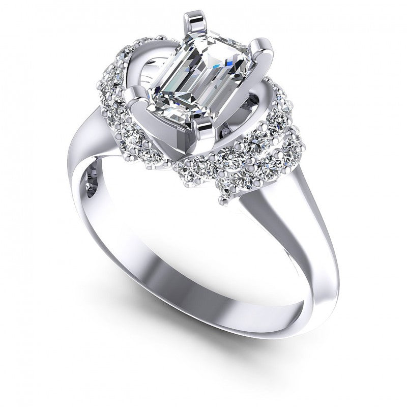 Round and Emerald Diamonds 0.95CT Engagement Ring in 14KT White Gold
