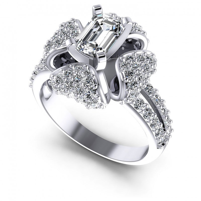 Round and Emerald Diamonds 1.40CT Engagement Ring in 14KT White Gold