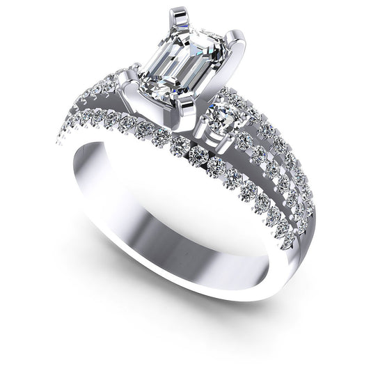 0.95CT Emerald And Round  Cut Diamonds Engagement Rings