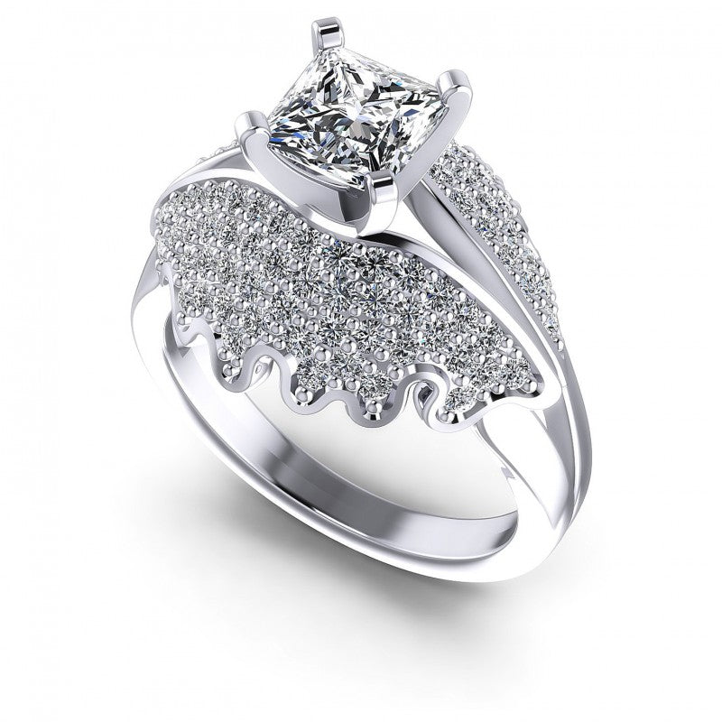 Princess and Round Diamonds 1.00CT Engagement Ring in 14KT White Gold