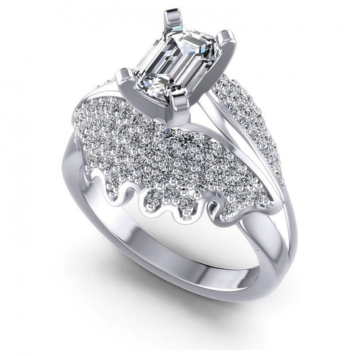 Round and Emerald Diamonds 1.00CT Engagement Ring in 14KT White Gold